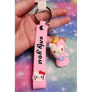 Hello Kitty Crown Wristlet Keychain Pink Rubber Sanrio "Only You" Love